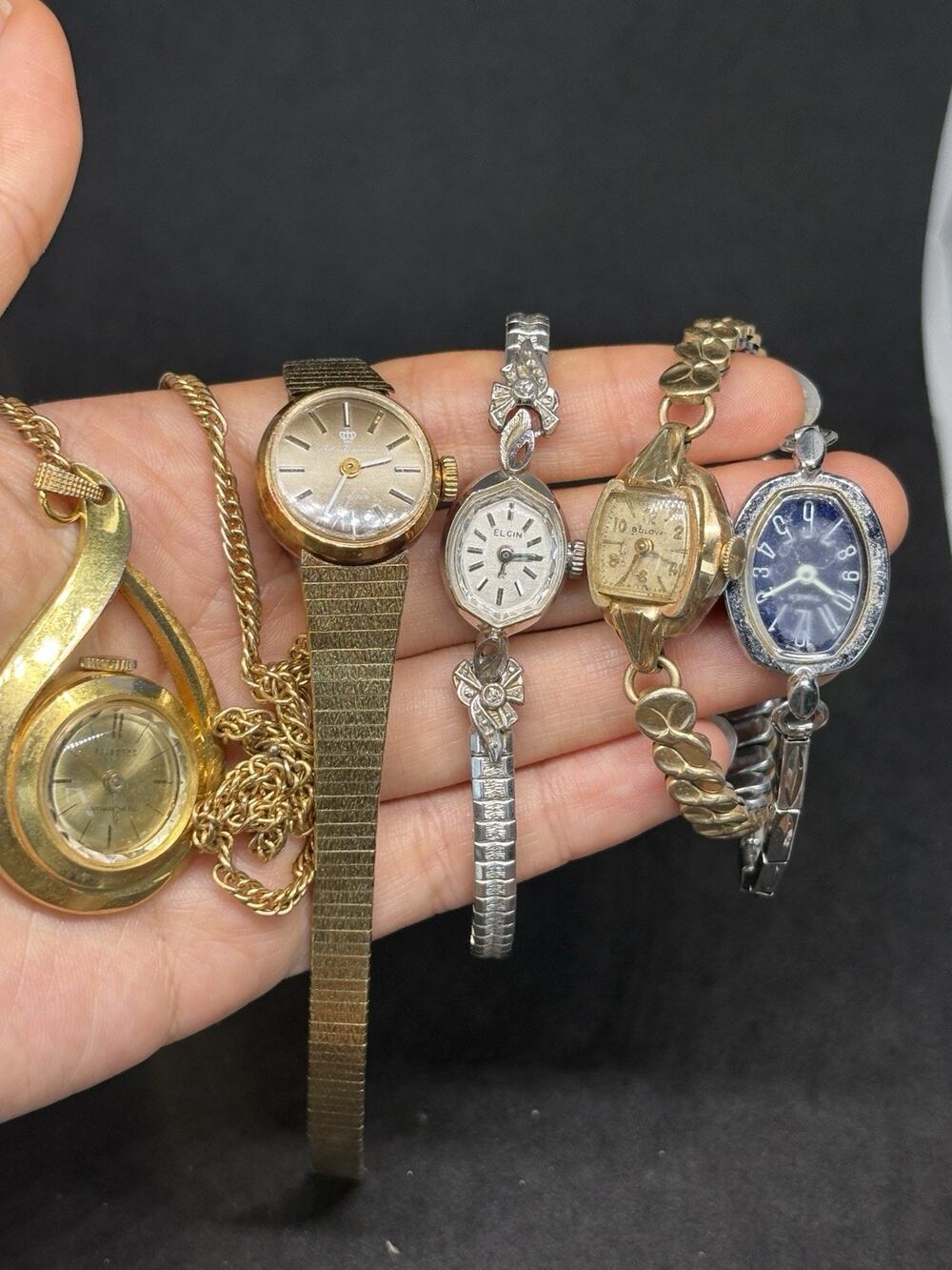 Vintage Jules Jurgensen Elgin Bulova Timex Mechanical Watch Lot Run No Keep Time